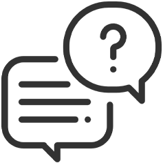 Ilustración de un ícono de mensaje y un ícono de signo de interrogación, que representan preguntas frecuentes